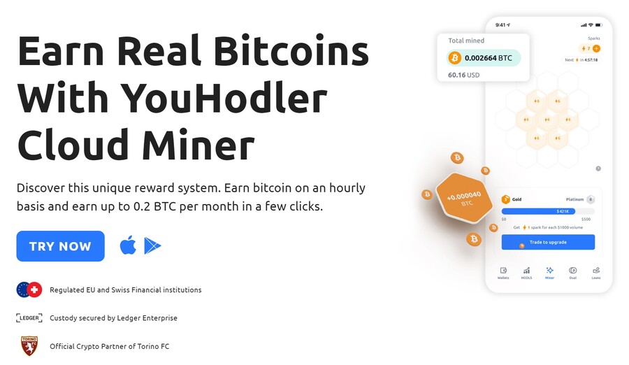 YouHodler BTC cloud mining feature