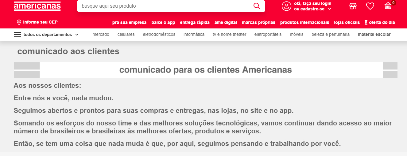 Comunicado Americanas  Estamos aqui por você