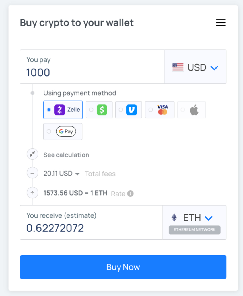 USD to ETH transaction