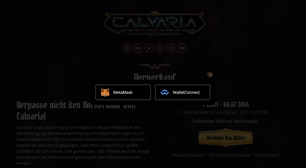Calvaria wallet verbinden