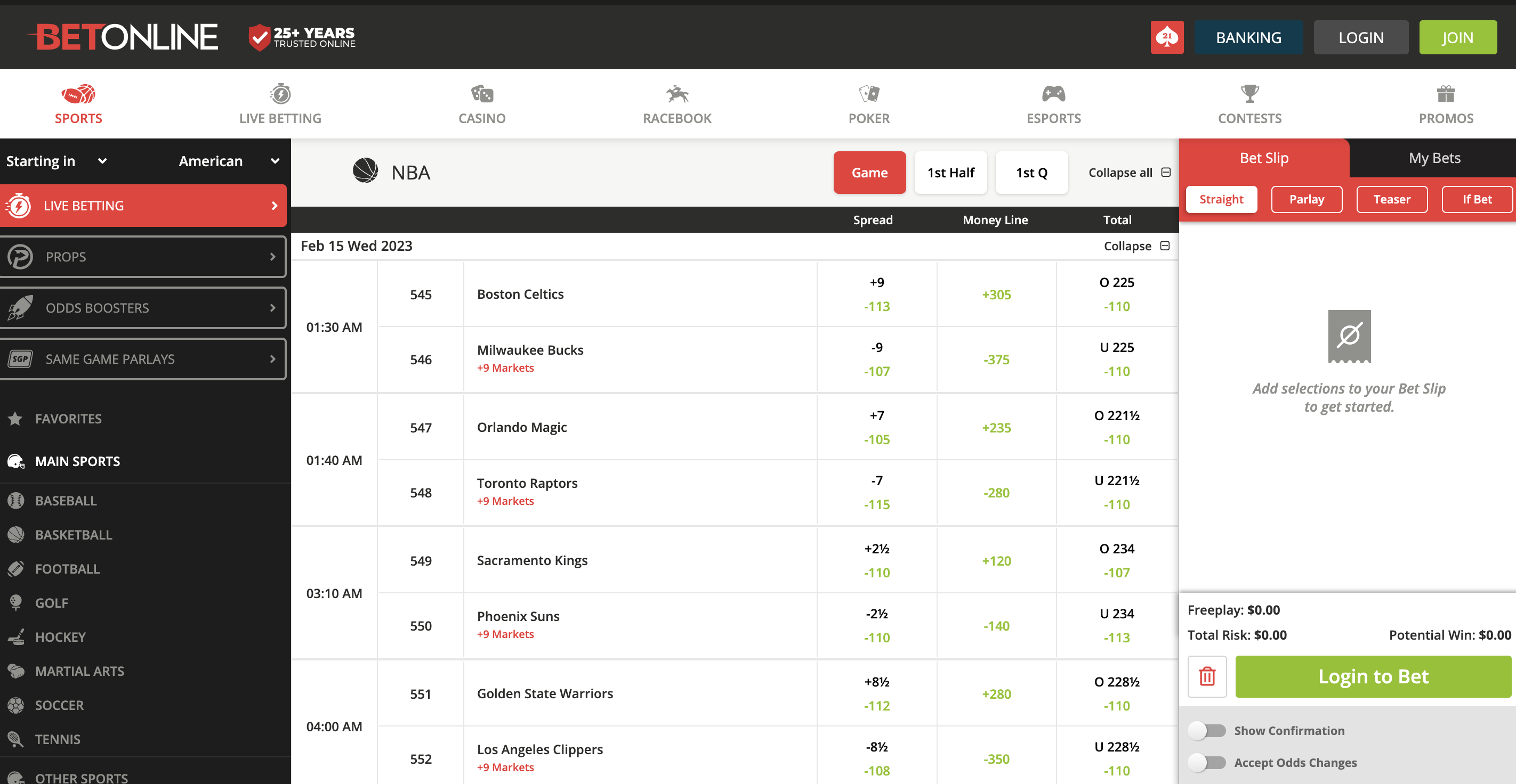 BetOnline NBA Matches