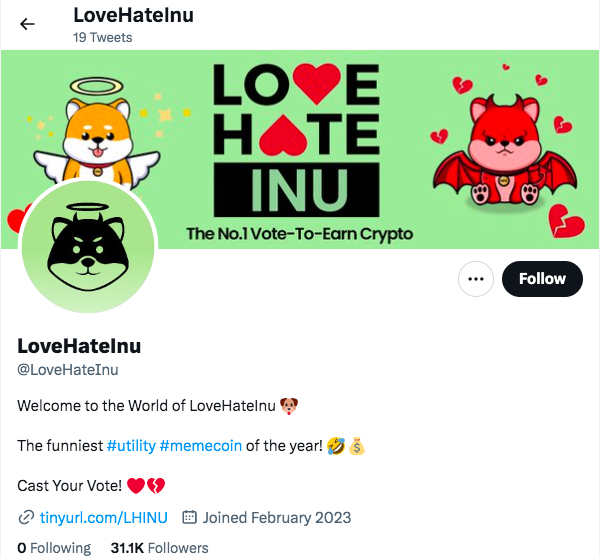 Love Hate Inu twitter account
