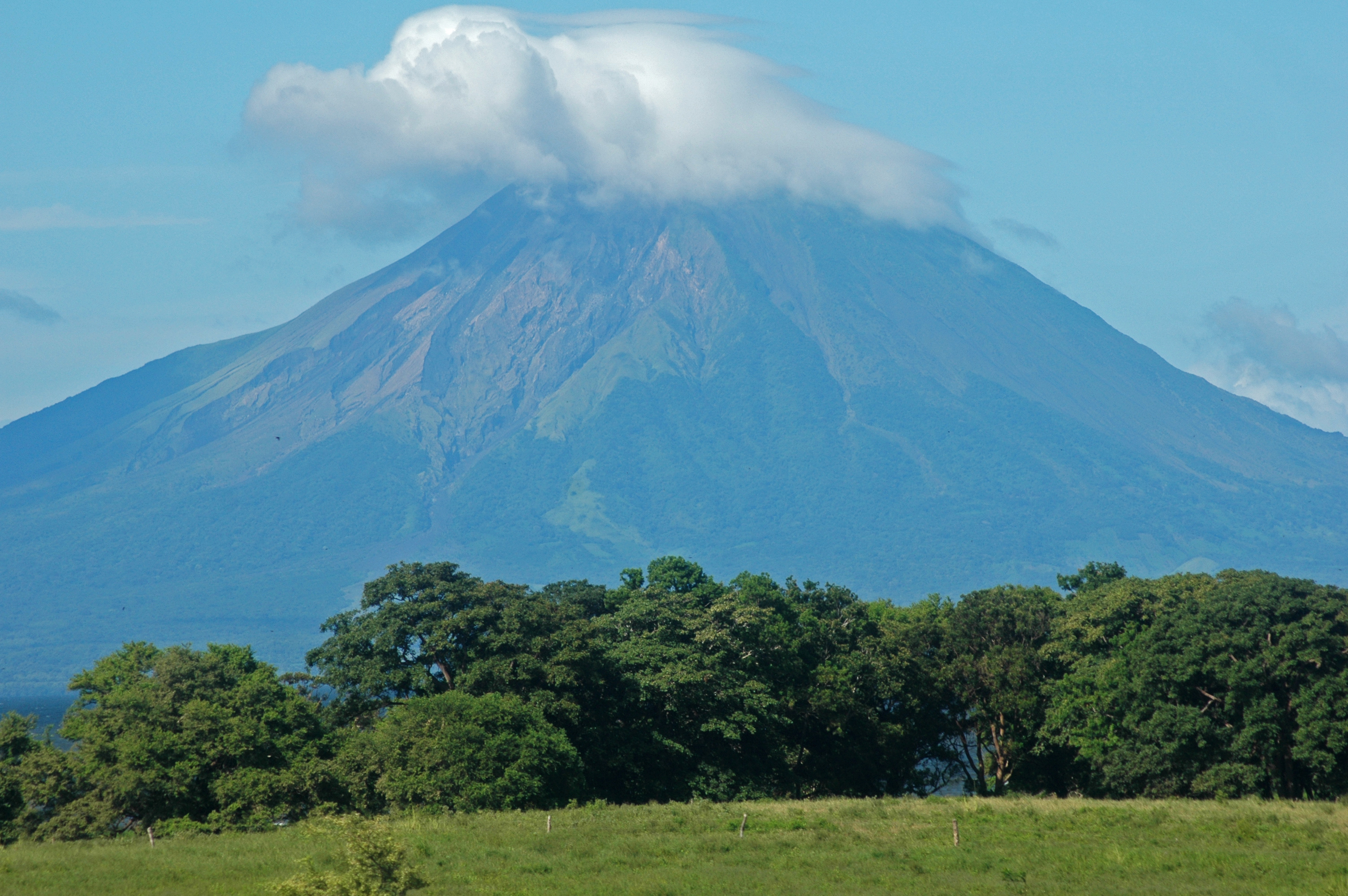 Steam at the top of a volcano in El Salvador.