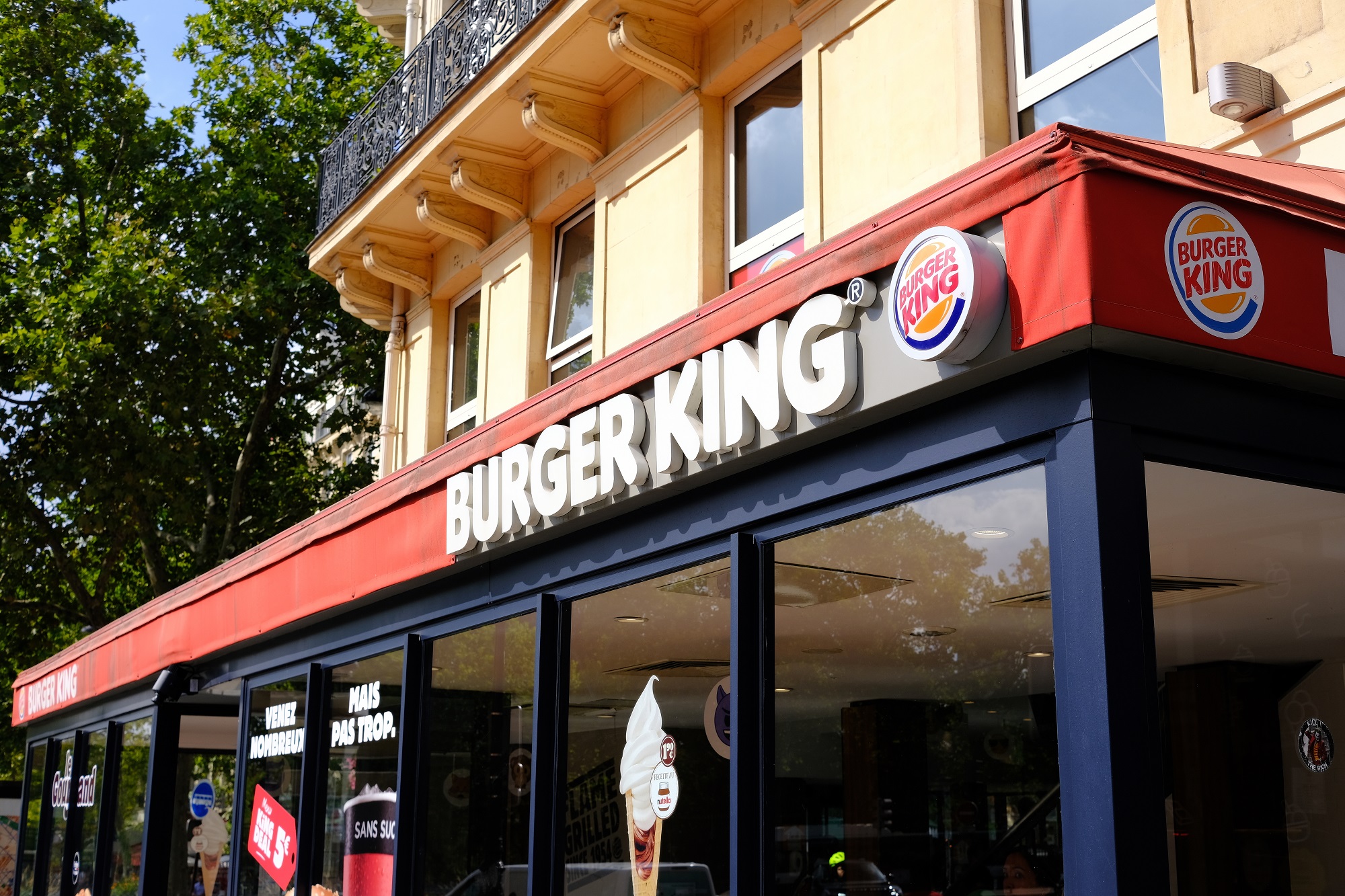 The exterior of a Burger King store in Paris, France.