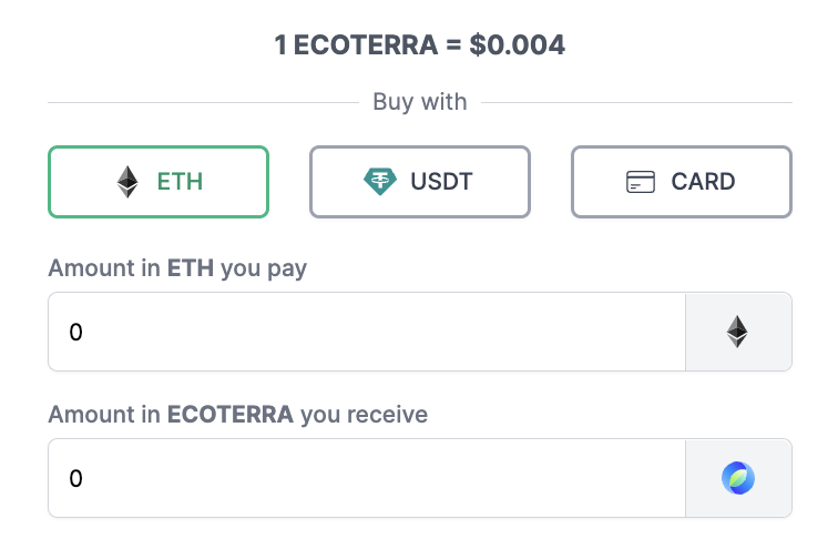 ecoterra tokens kopen met ETH of USDT