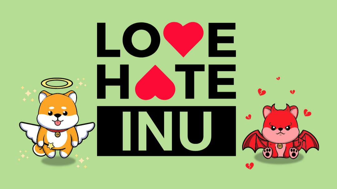 Love hate inu logo samt engle- og dj&amp;aelig;vlehund