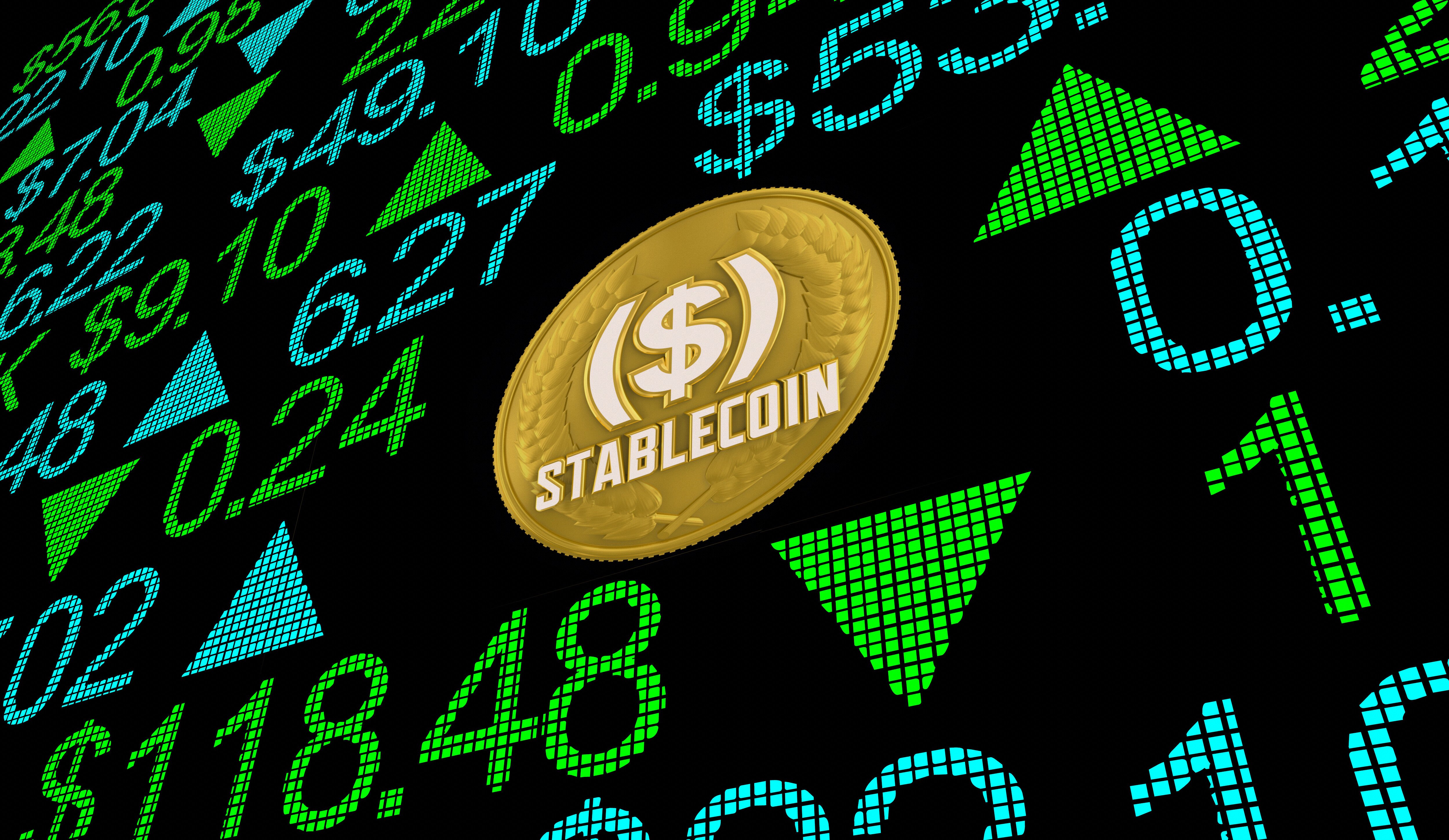 computersk&amp;aelig;rm med tal og stablecoin logo