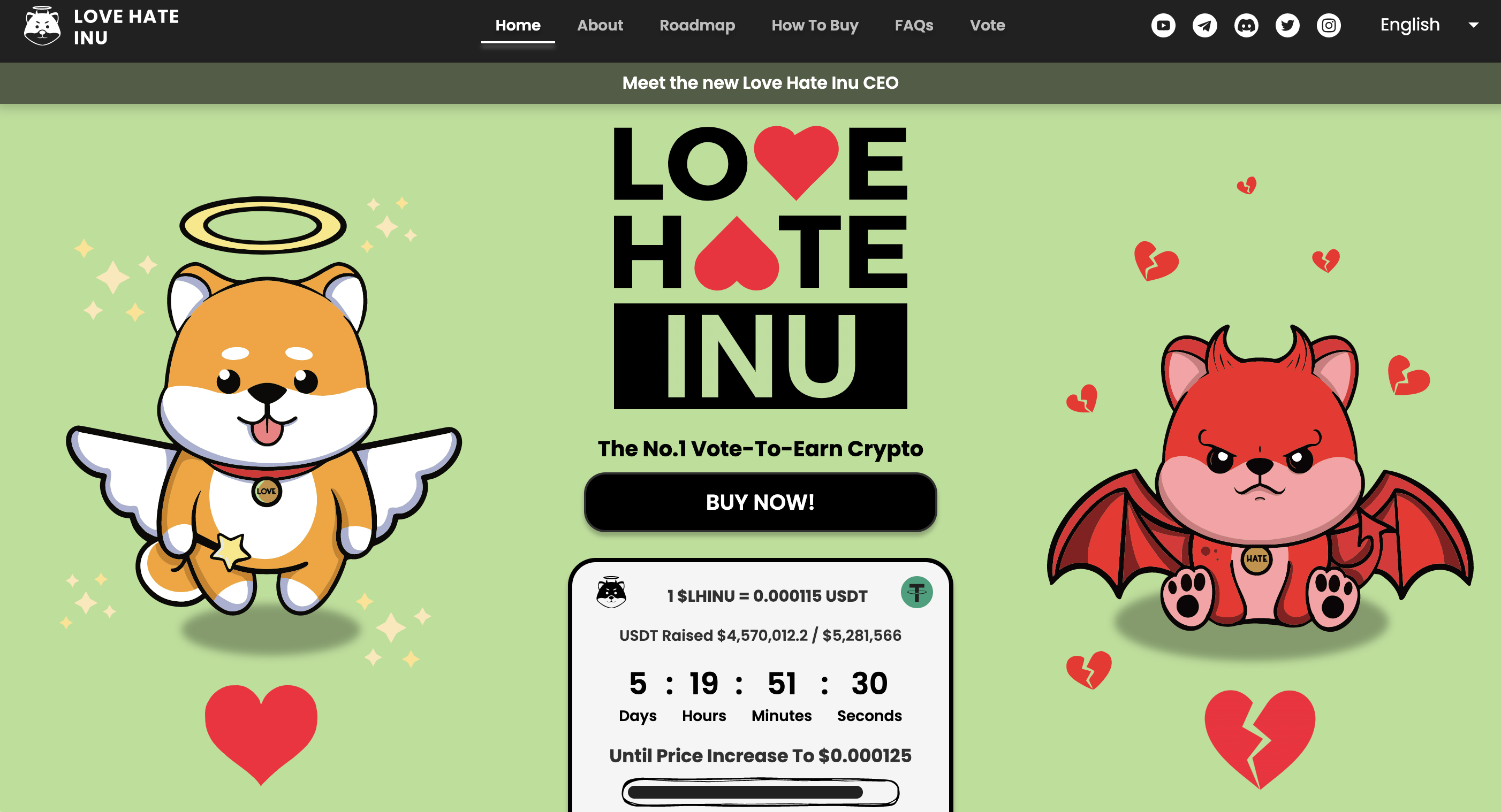 Love Hate Inu token presale page