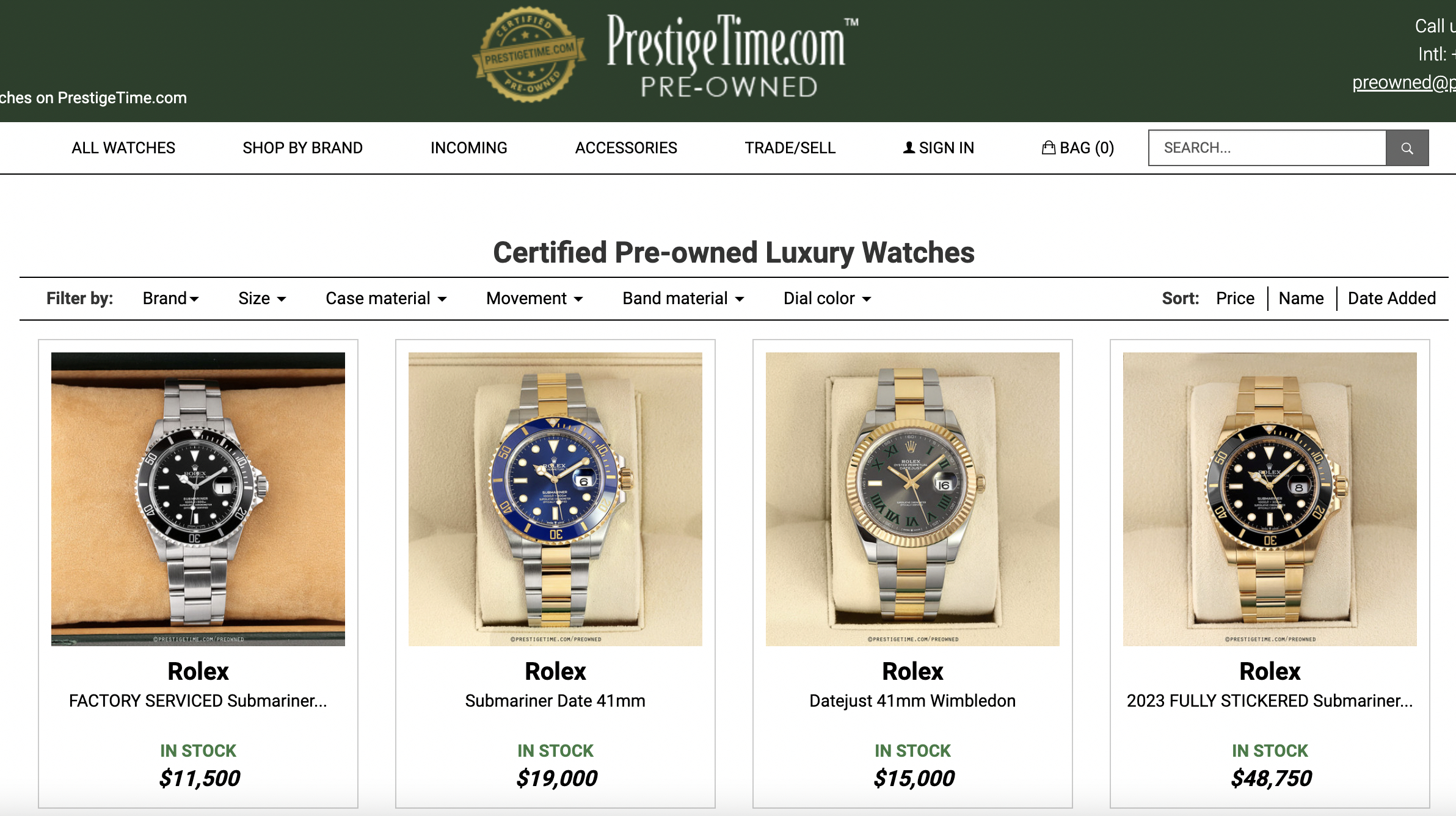 PrestigeTime pre-owned luxury watches offering