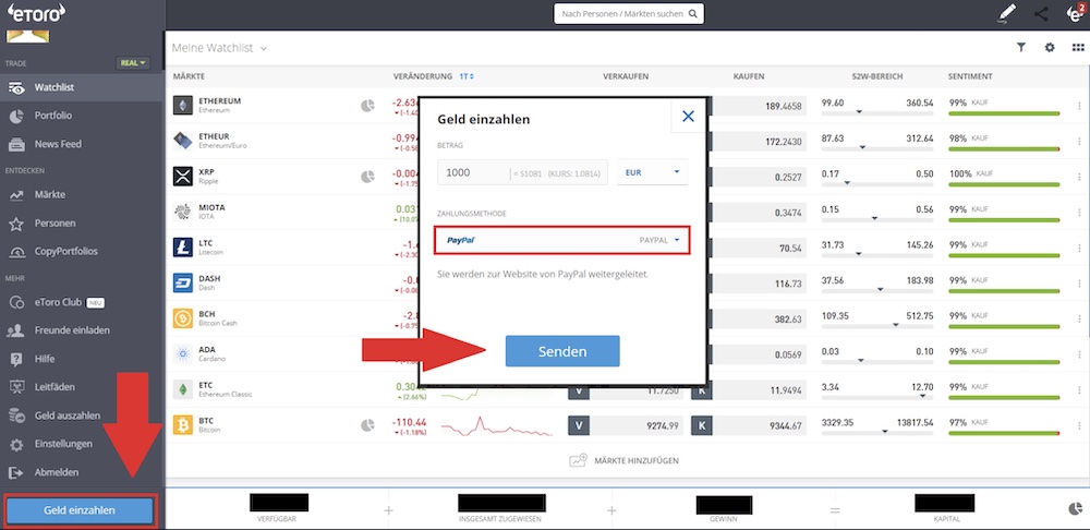 Geld einzahlen bei eToro