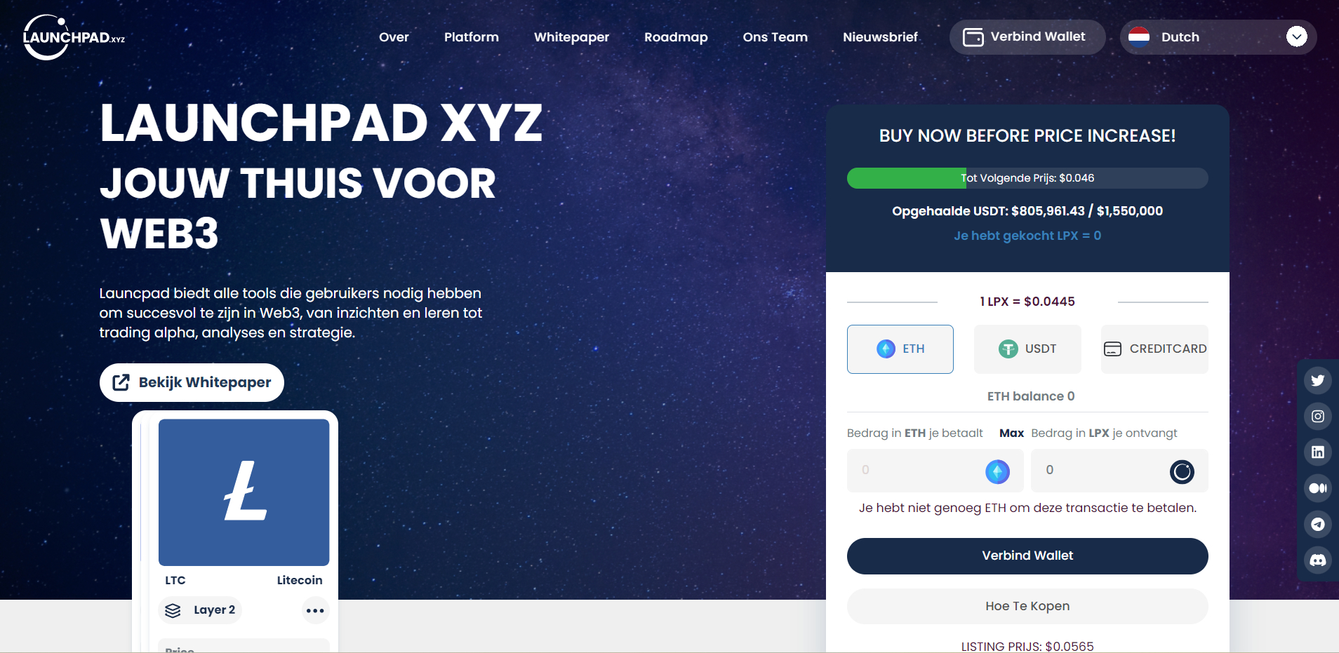 Launchpad XYZ ($LPX) Thuispagina Presale Offering op 31 mei 2023