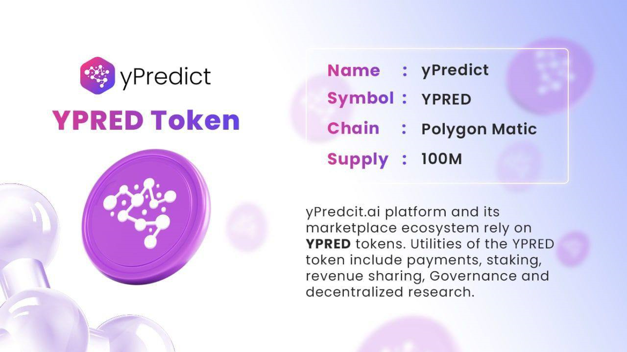 yPredict Promotieplaatje met algemene uitleg over $YPRED token