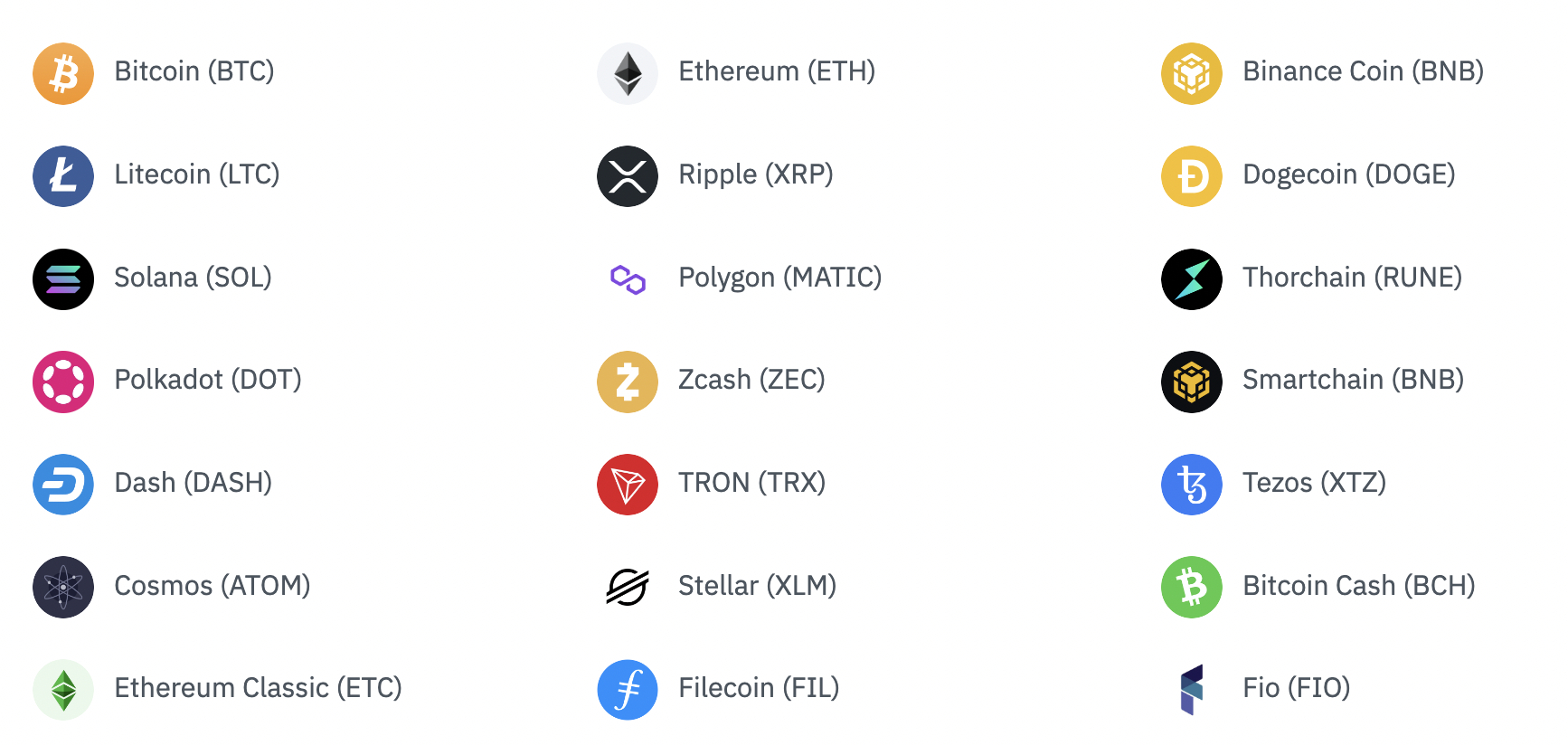 Cryptocurrencies list