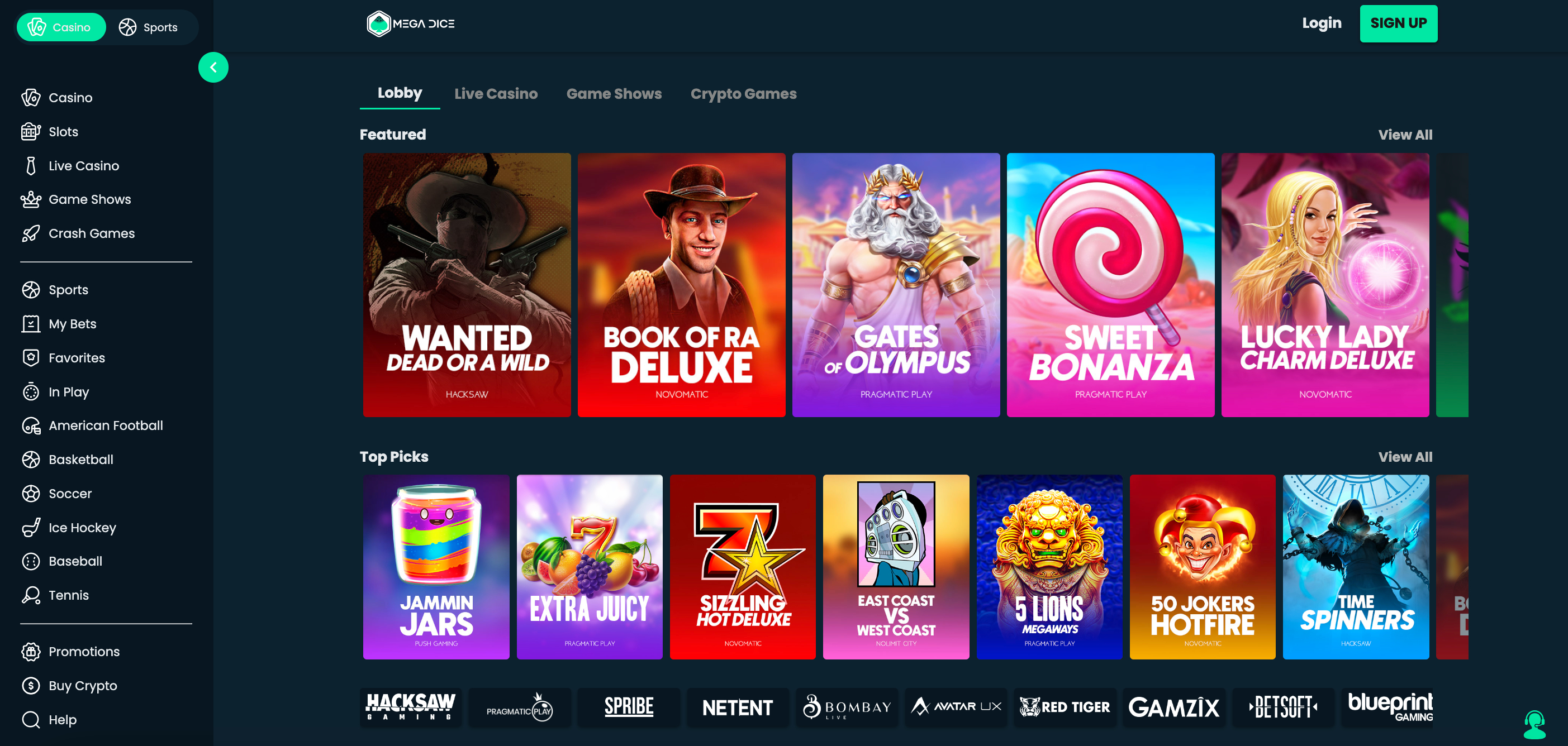 Mega Dice online casino and sport betting site