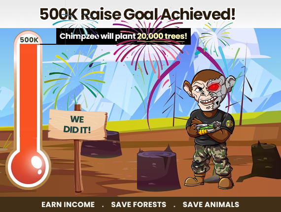 Chimpzee-Vorverkauf sammelt Gelder, 500K-Ziel erreicht, um 20.000 Bäume zu pflanzen