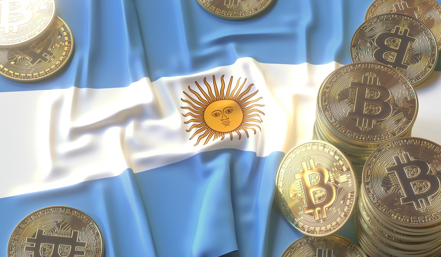 Metal tokens intended to represent Bitcoin on Argentina’s national flag.
