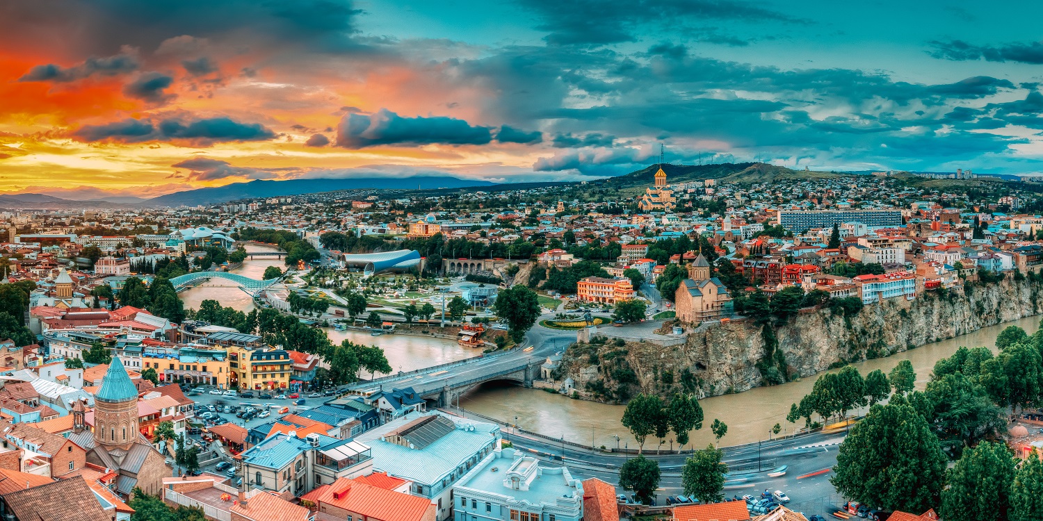 A panoramic view of the city of Tbilisi, Georgia.