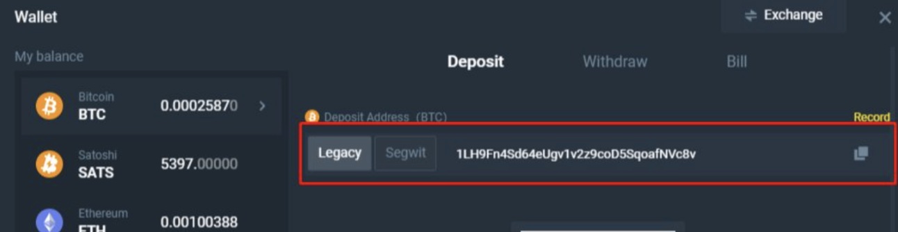 Schritt 2: Wallet-Adresse aufrufen