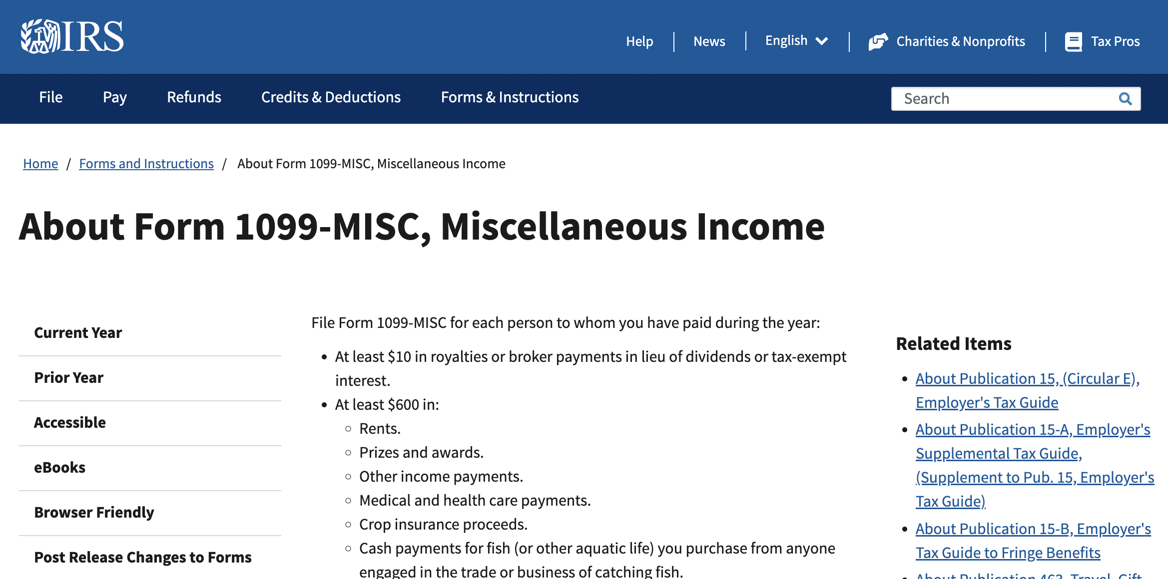 IRS miscellaneous income webpage