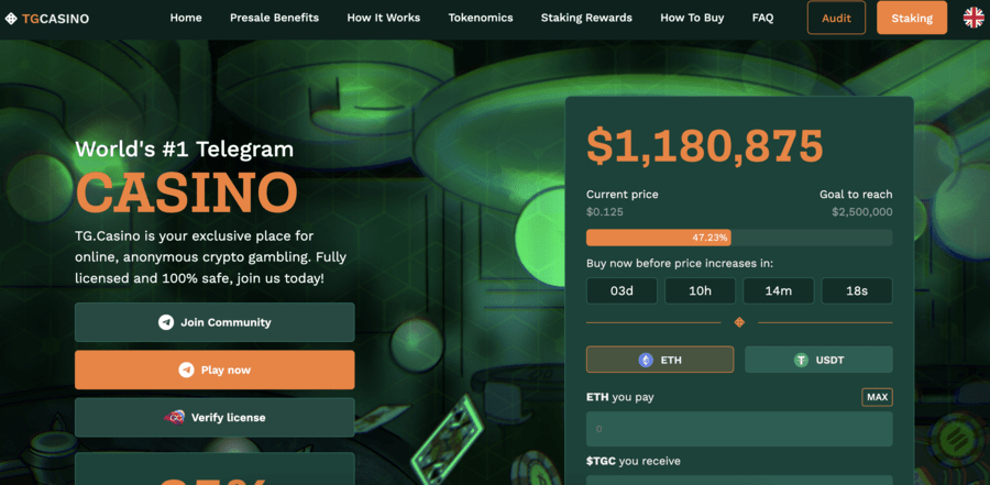 TG.Casino Presale Homepage