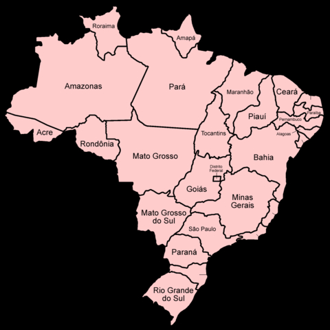 Một bản đồ hiển thị các tiểu bang của Brazil.