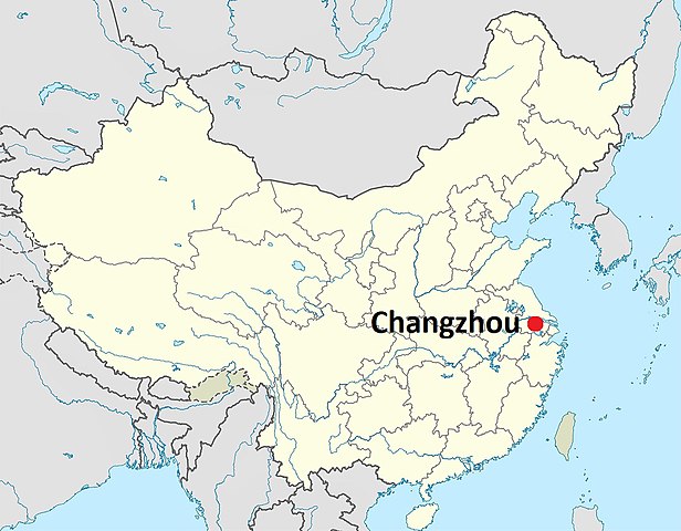 Một bản đồ của Trung Quốc, với Thường Châu, một thành phố ở phía Đông Trung Quốc, được làm nổi bật.
