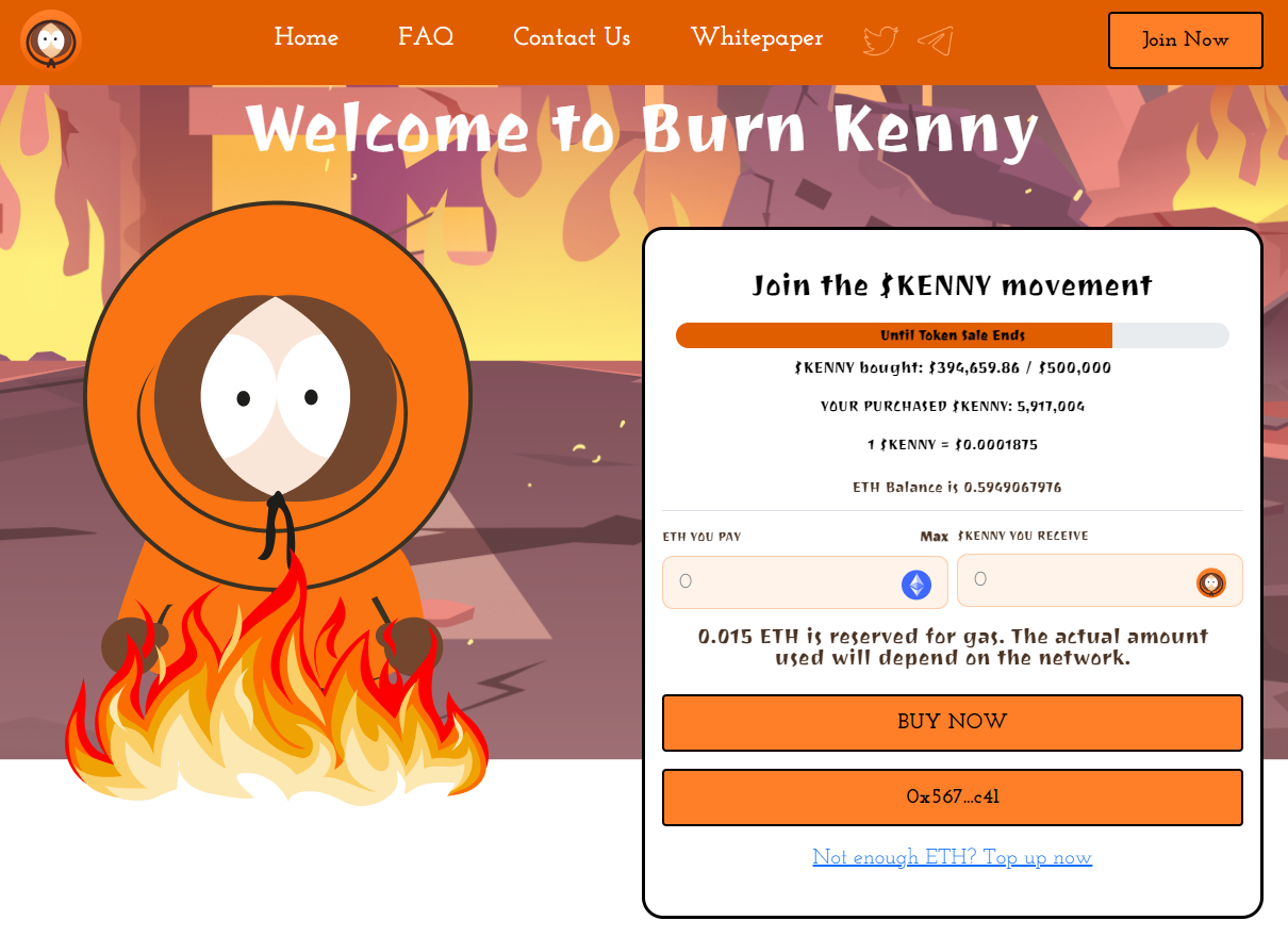 Burn Kenny Coin 웹사이트