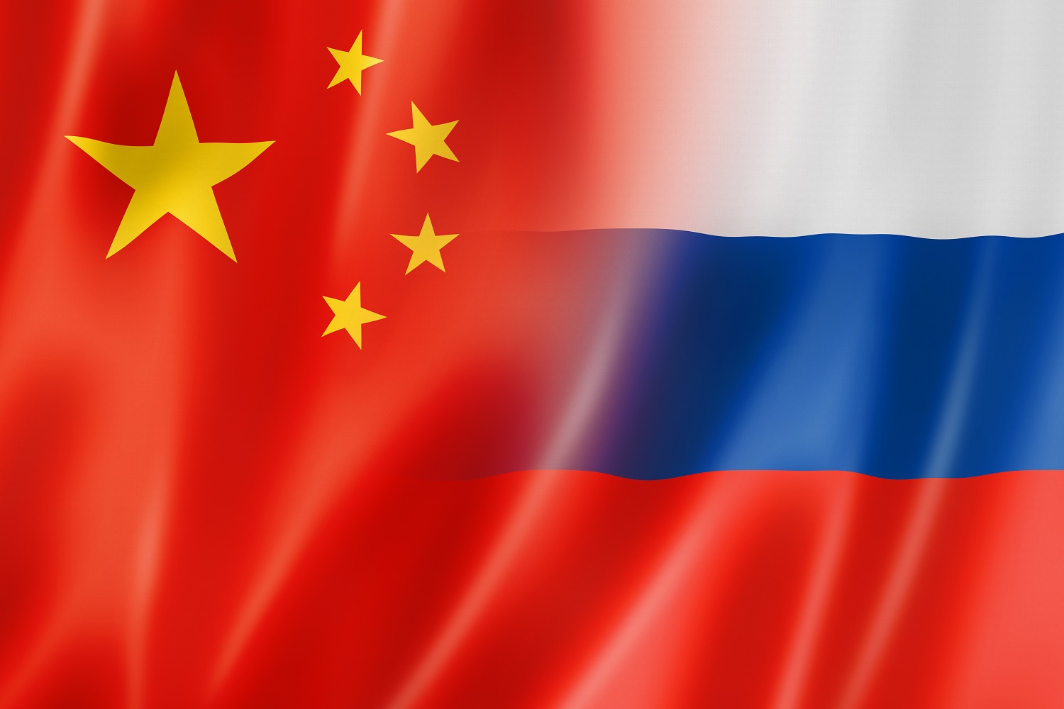 Cờ của Trung Quốc và Nga hòa vào nhau.