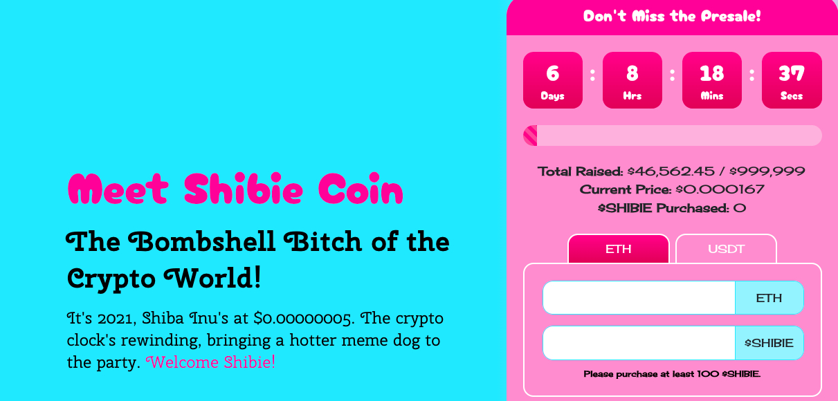 Shibie coin token presale page