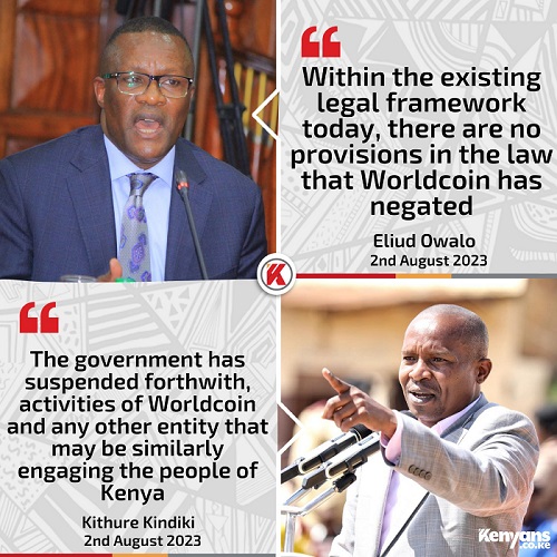 Eliud Owalo et Kithure Kindiki, politiciens kényans, discutant des divergences d&#039;opinions au sujet de Worldcoin