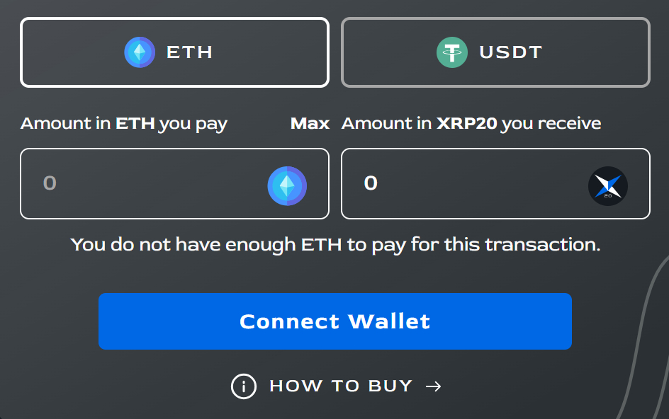 Buy XRP20 with ETH or USDT