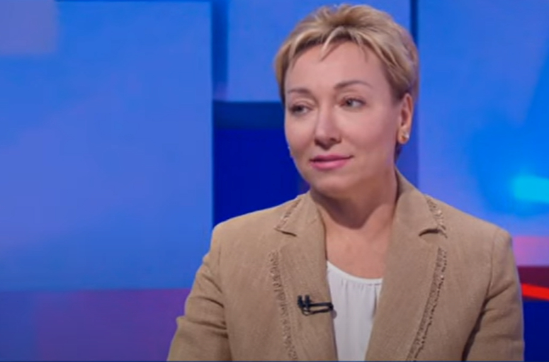 Olga Skorobogatova, the Russian Central Bank’s First Deputy Governor, speaks during a TV interview in 2023.