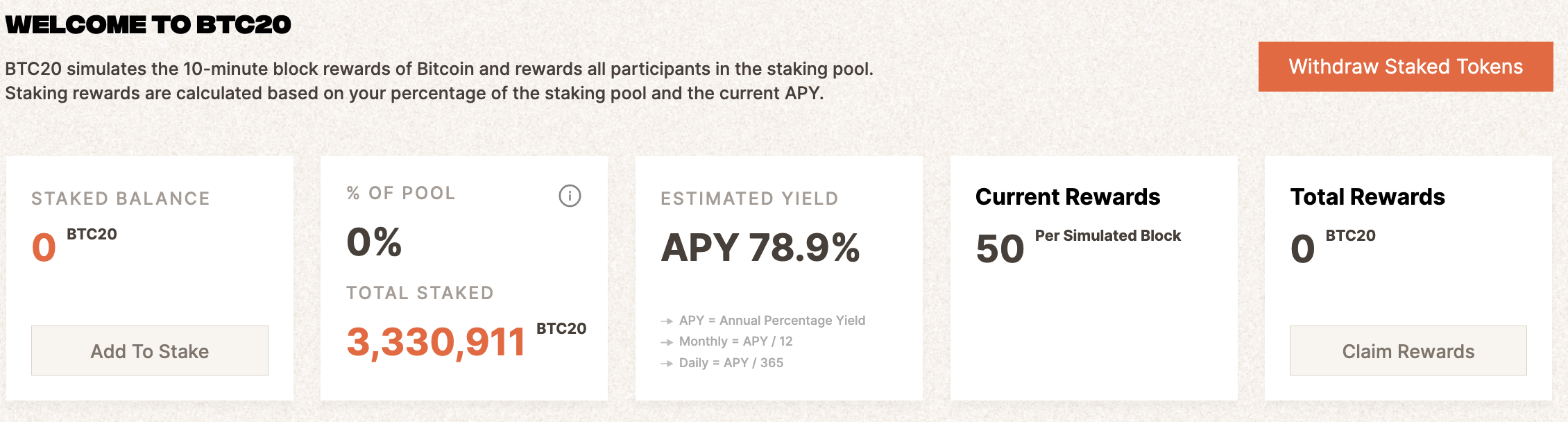 btc20 staking dashboard