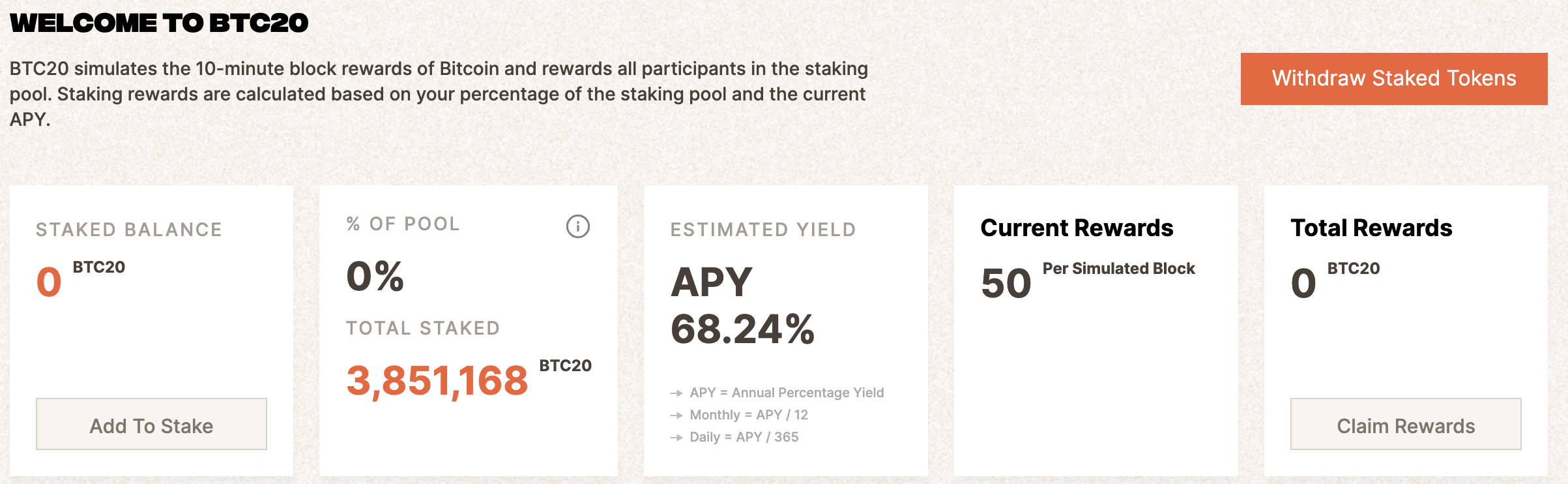 BTC20 staking pool