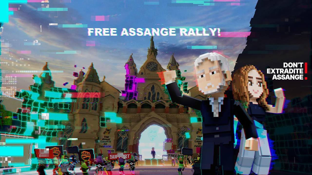 自由阿桑奇虚拟集会。来源：Wistaverse，不引渡阿桑奇运动