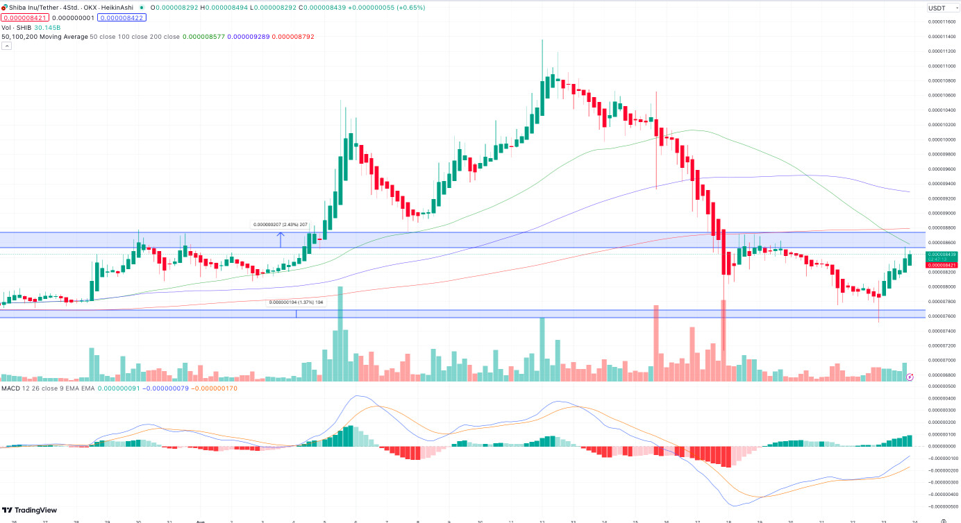 Shiba Inu grafiek koers op tradingview