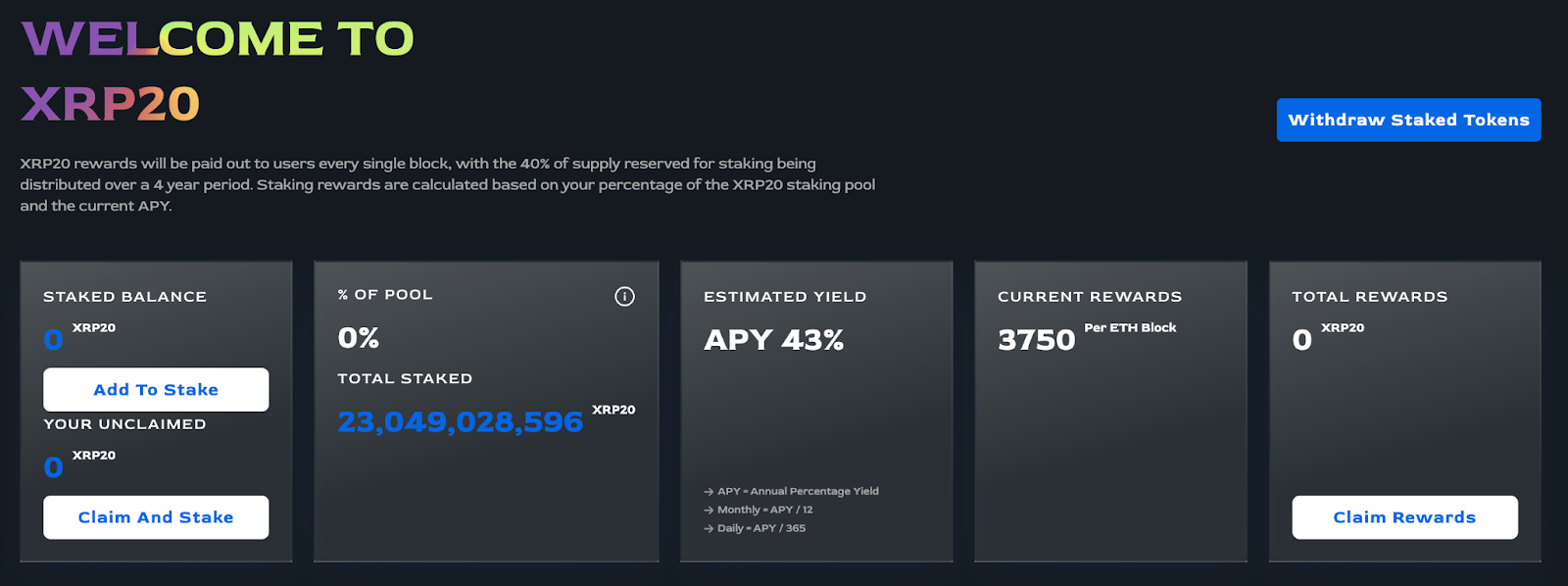 XRP20 staking dashboard