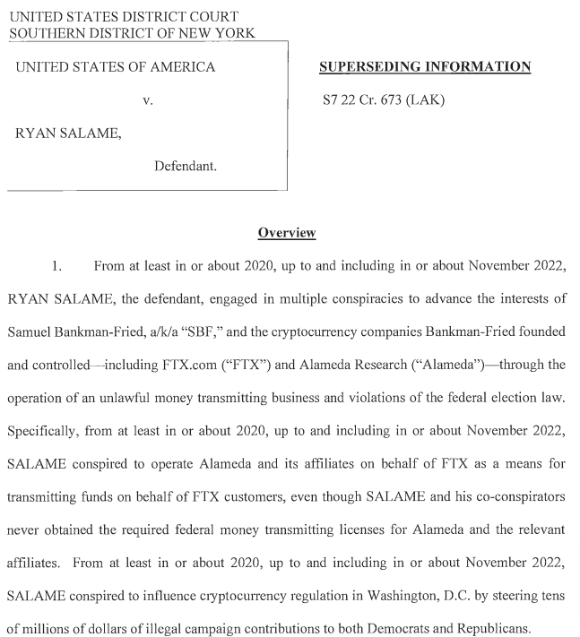 Document judiciaire Rayan Salame District Sud de New York