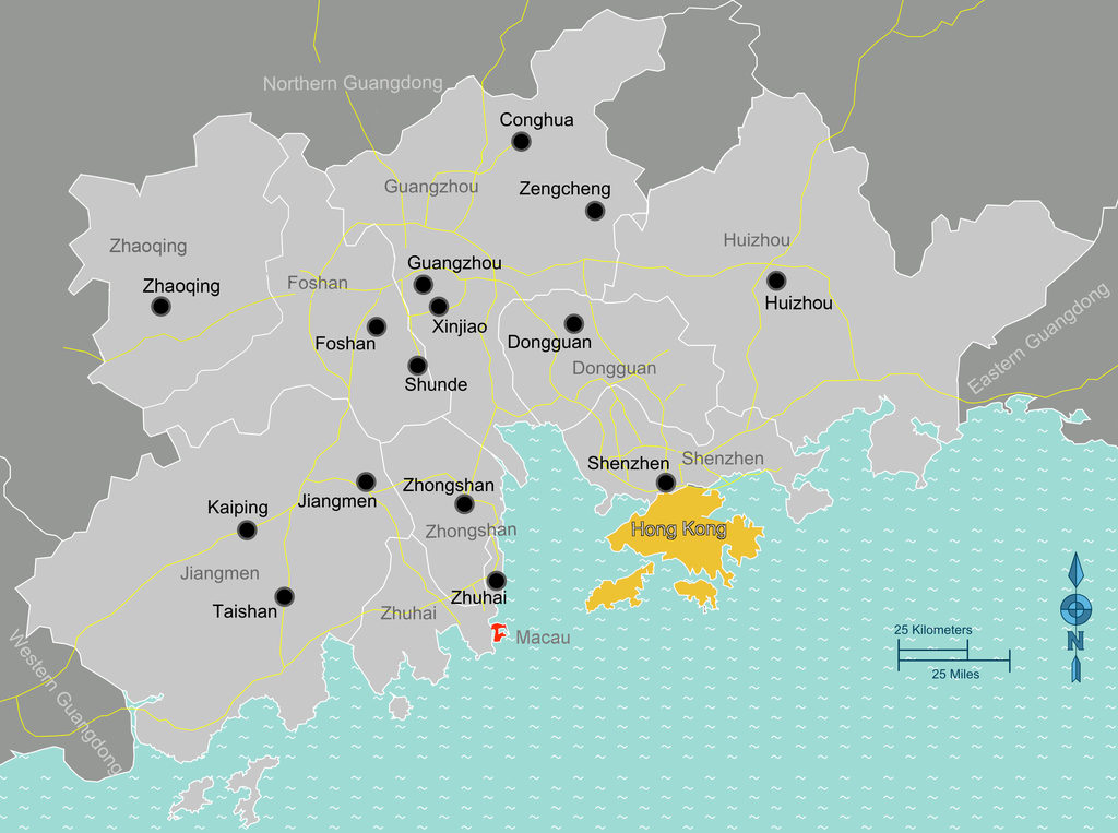 A map of the Guangdong-Hong Kong-Macao Greater Bay Area, China.