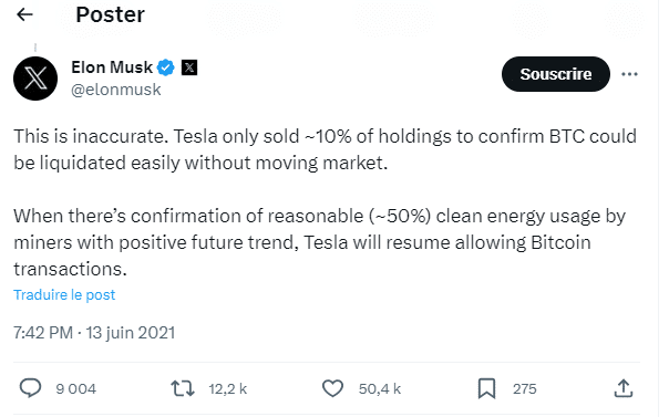Elon Musk paiement bitcoin Tesla