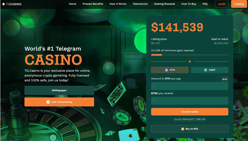 TG.Casino startet Gaming Token mit 4000%+ APY, Vorverkauf bringt über $100.000 ein