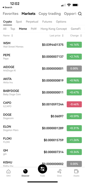 wsm no.1 on okx top meme coins