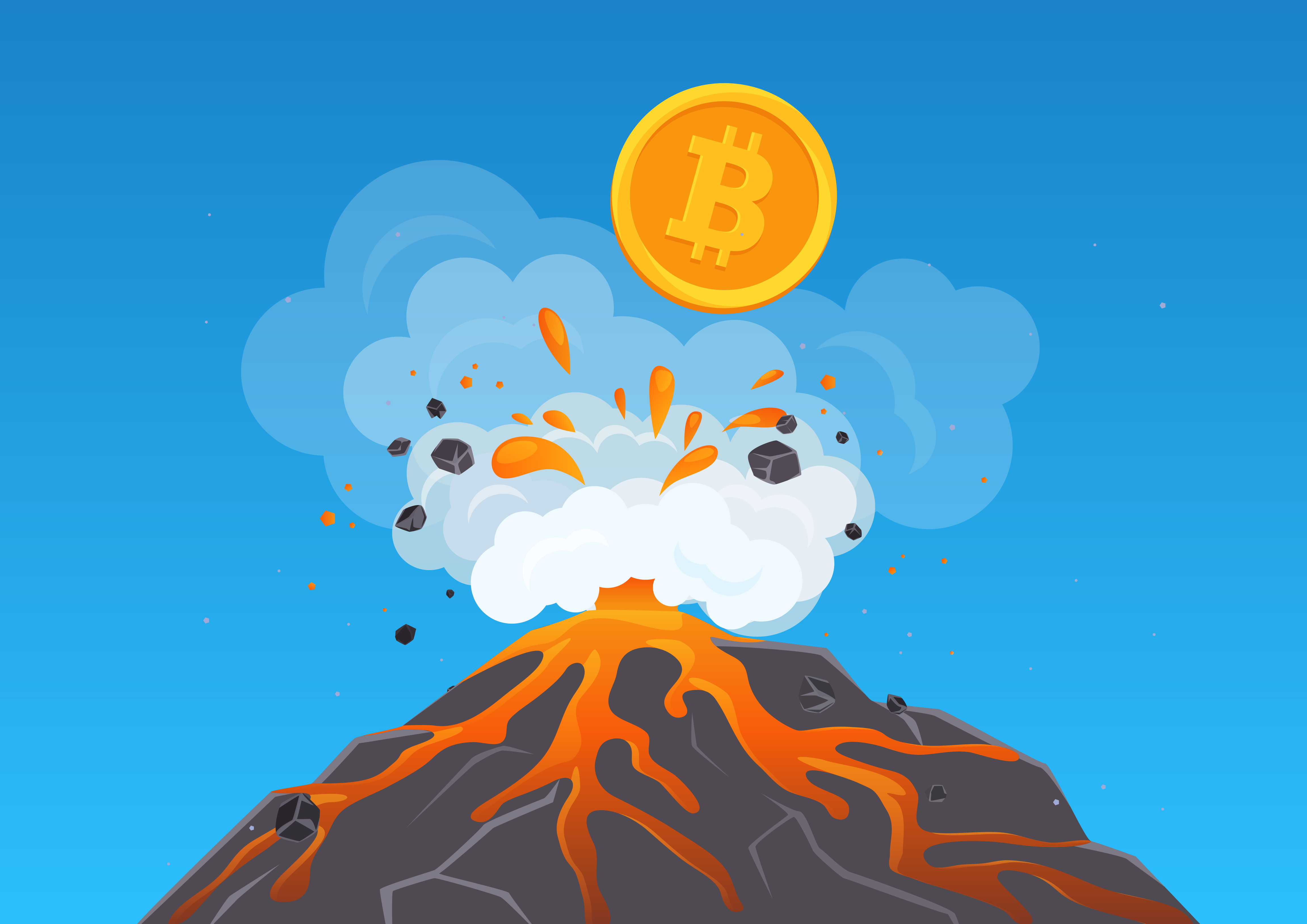 An image of a volcano Lava Pool and Bitcoin