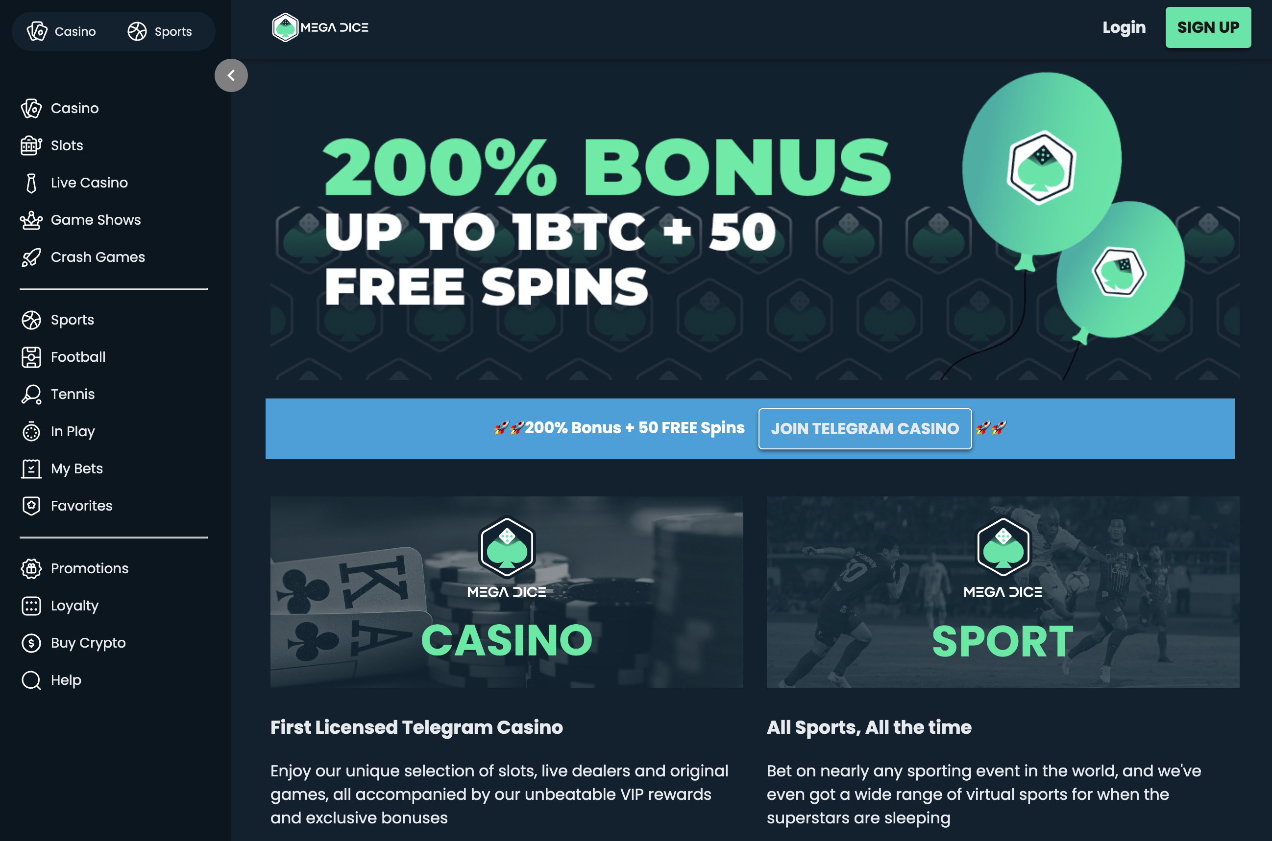 mega dice website 200% deposit bonus