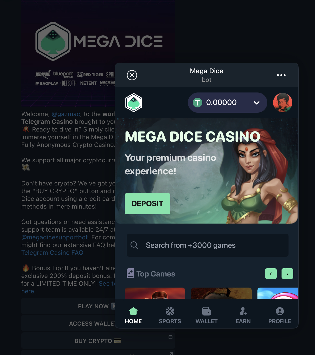 mega dice on etelegram