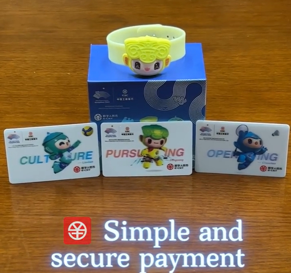 Commemorative Asian Games-themed digital yuan hard wallets.