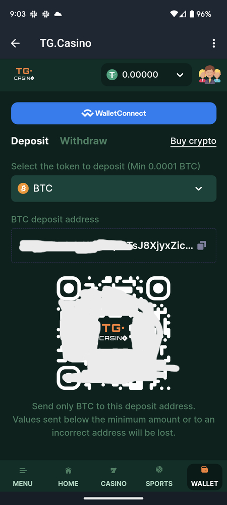 TG Casino crypto wallet connection
