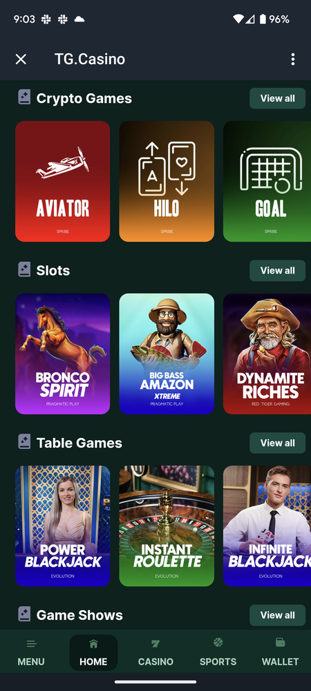 TG Casino crypto games