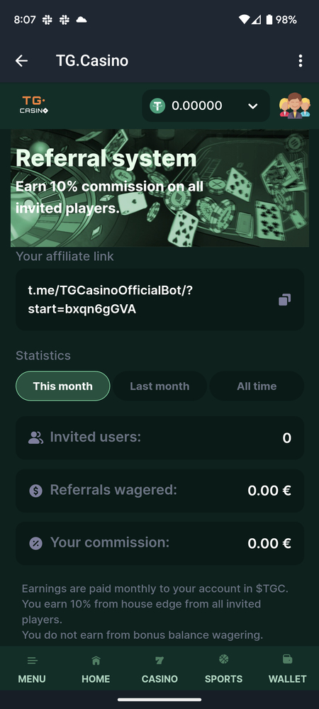 TG Casino referral commission