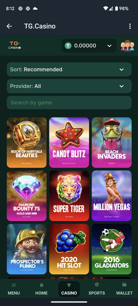 TG Casino games offering